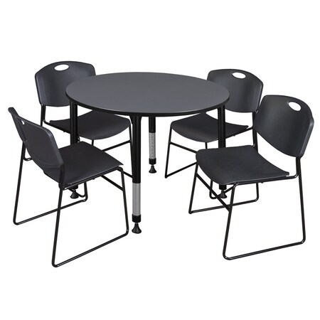Regency Tables > Height Adjustable > Round Table & Chair Sets, 48 W, 48 L, 23-34 H, Grey TB48RNDGYAPBK44BK